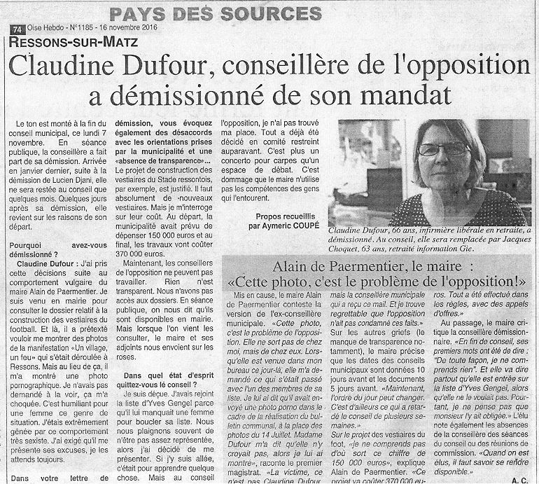 D&eacute;mission de Claude Dufour